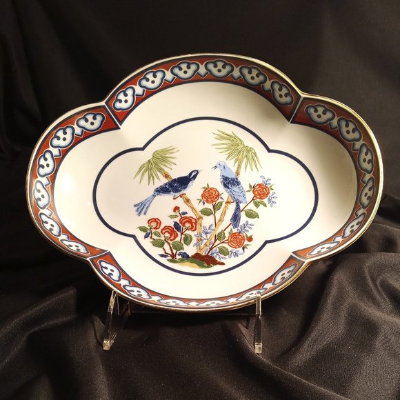 RARE FIND MIKADO UNIQUE OVAL BOWL BY TASTER SELLER SIGMA WITH BLUE BIRDS & PALMS - Picture 3 of 7
